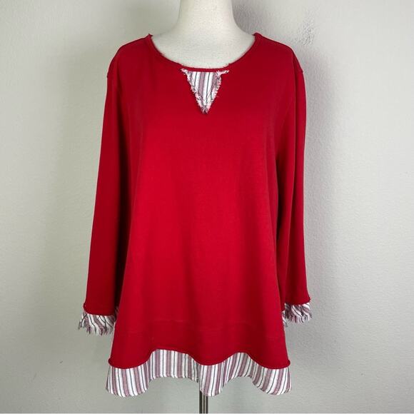 Multiples Red Long Sleeve Knit Stripe Layered Detail Top 2X - Picture 1 of 8